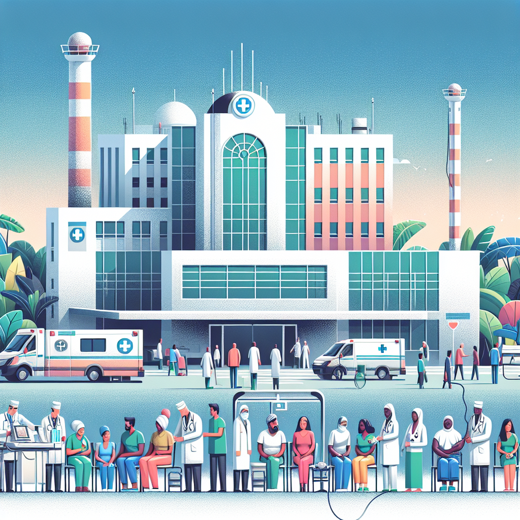 uma imagem ilustrativa de um hospital público com pacientes sendo atendidos, representando o acesso à saúde no Brasil