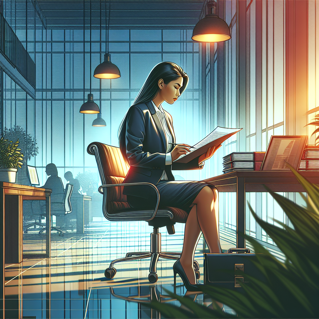 advogado analisando documentos em escritório moderno com luz natural