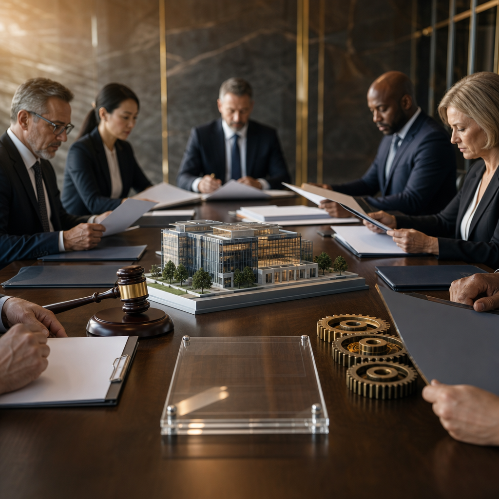 Modern premium editorial photograph, 16:9 landscape header-style composition, illustrating public-sector corporate…