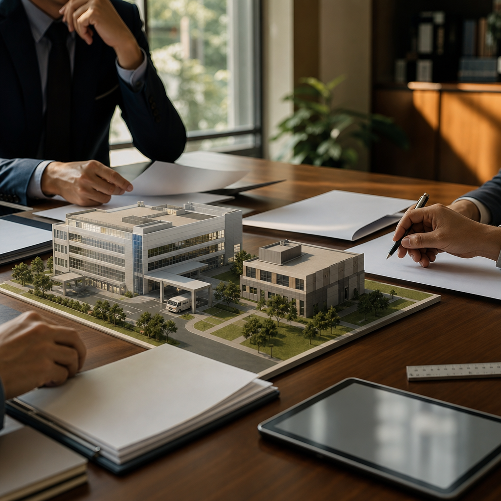 Modern premium editorial photograph, landscape composition for a blog header, showing a thoughtful public procurement…