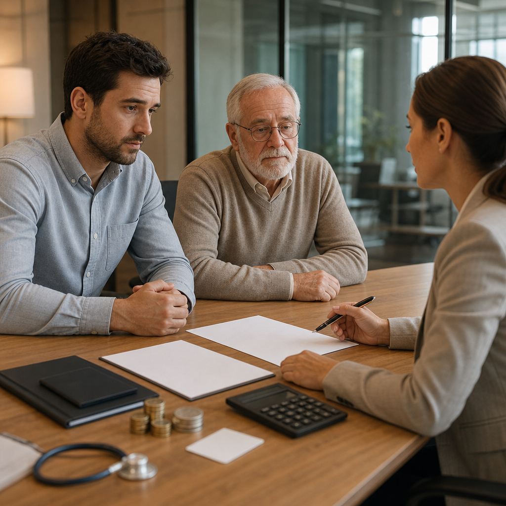 Modern premium editorial photograph, 16:9 landscape, showing a quiet corporate HR meeting table where a recently dismissed…