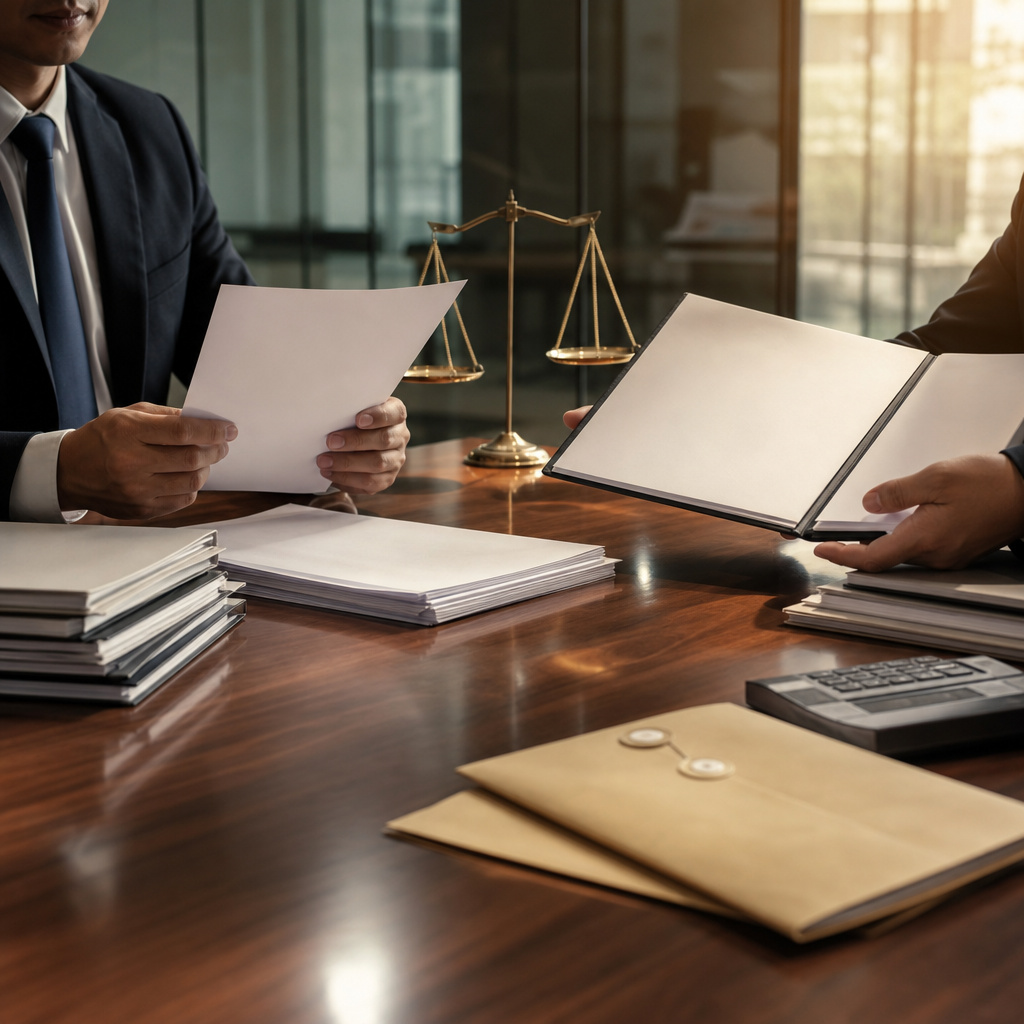 Modern premium editorial photography, 16:9 landscape blog header style. A refined government procurement scene: a polished…